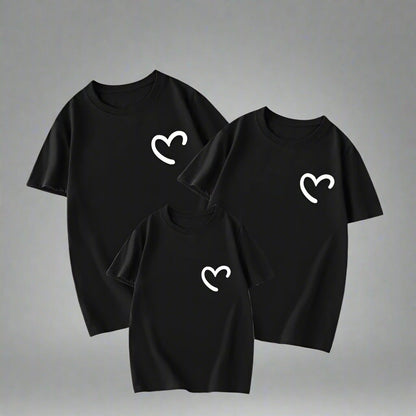Minimalist heart pocket design on family matching shirts, available in multiple colors