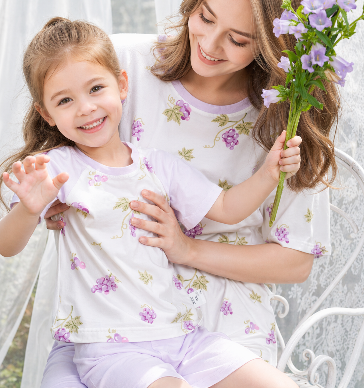 Grape Vineyard Mommy and Me Pajamas — Short-Sleeve Set in Floral