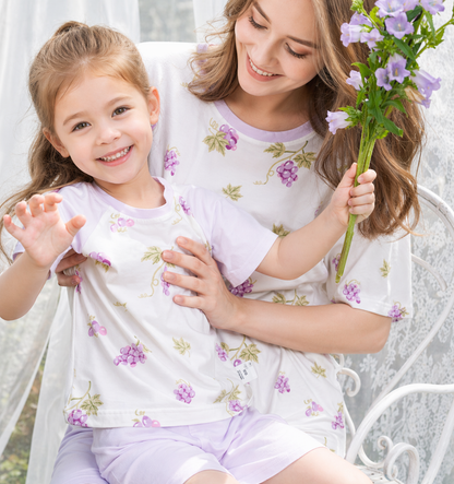 Grape Vineyard Mommy and Me Pajamas — Short-Sleeve Set in Floral