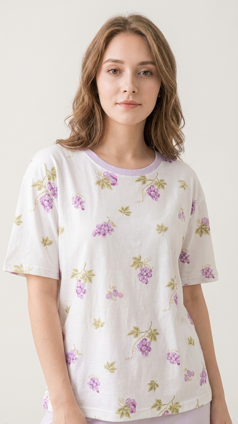 Grape Vineyard Mommy and Me Pajamas — Short-Sleeve Set in Floral photo 2