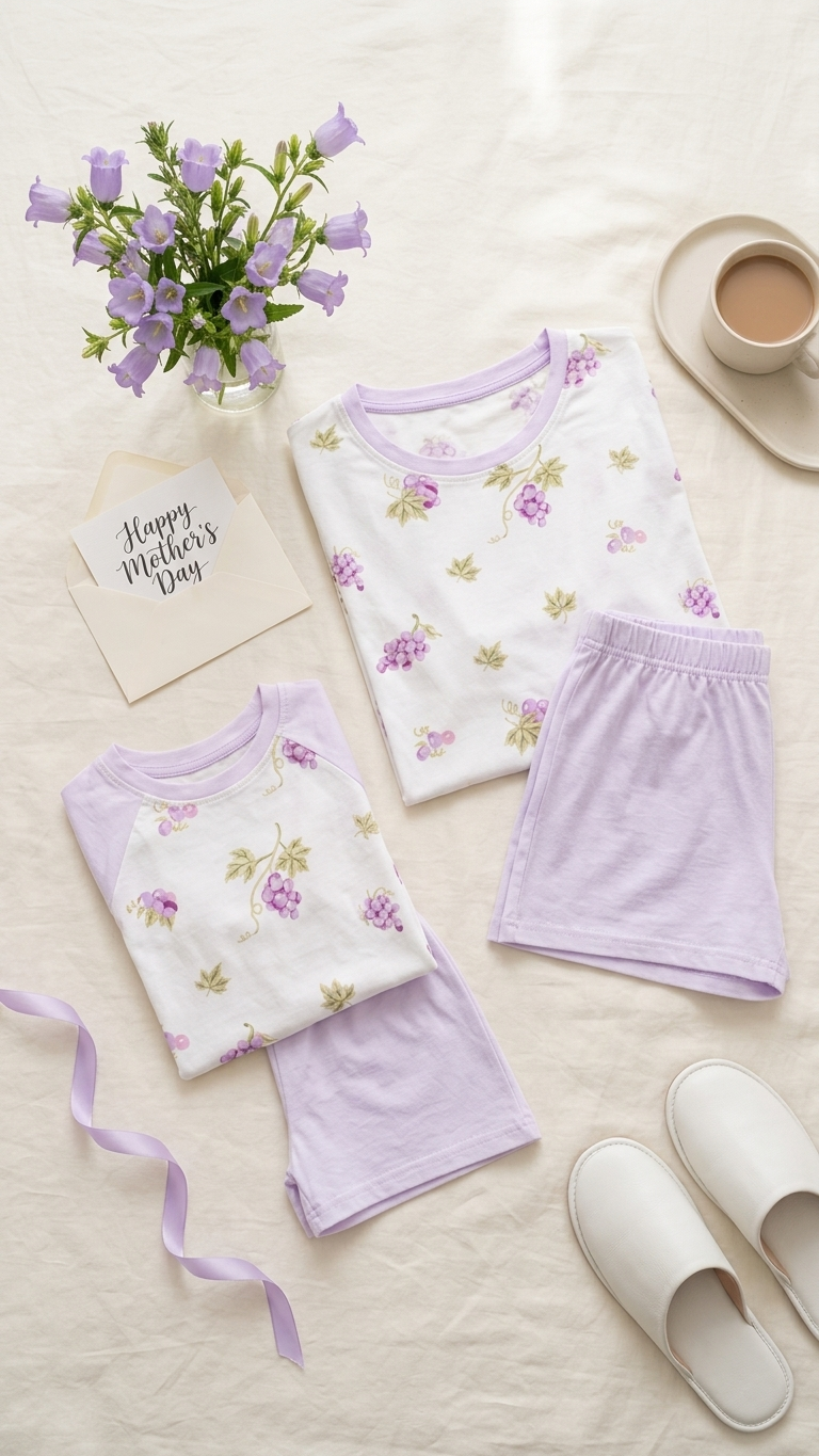 Grape Vineyard Mommy and Me Pajamas — Short-Sleeve Set in Floral photo 3