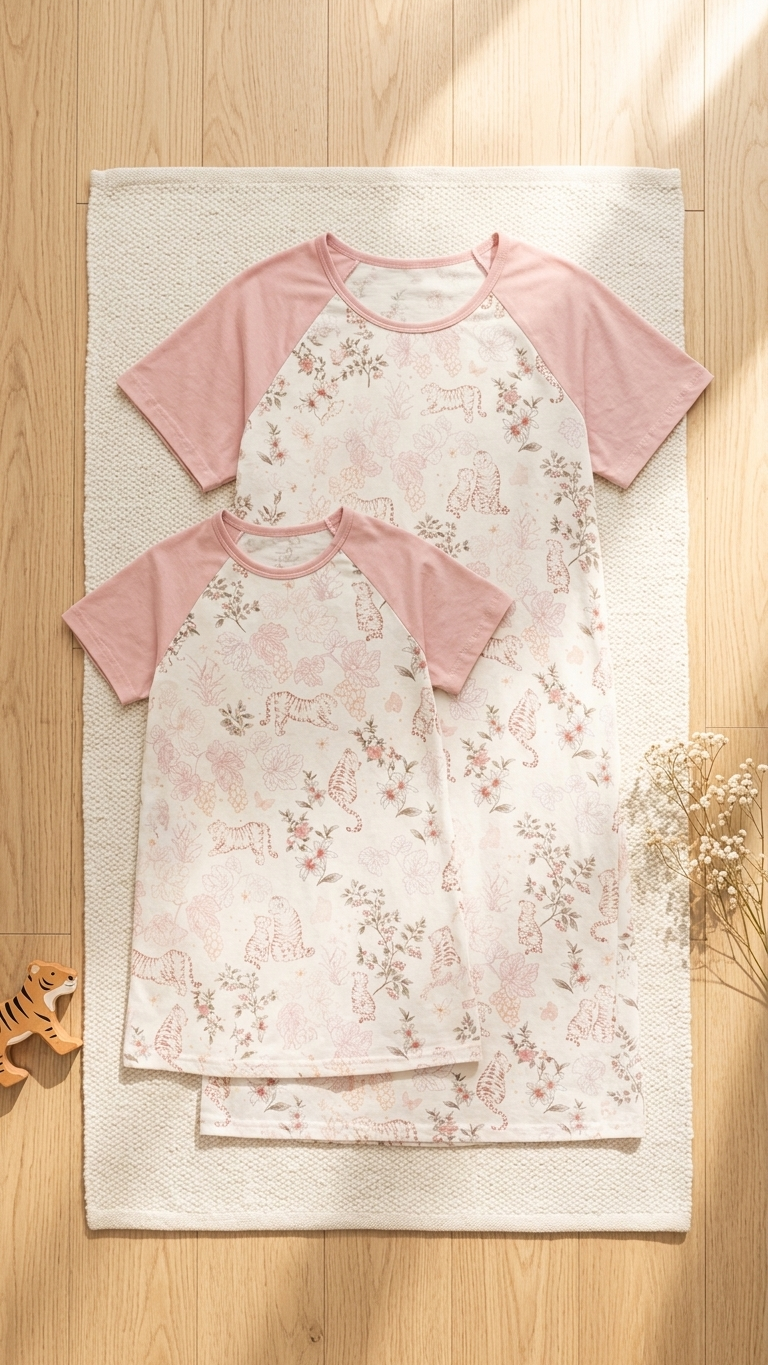 Grapevine Mommy and Me Pajamas — Short-Sleeve Set in Beige photo 2