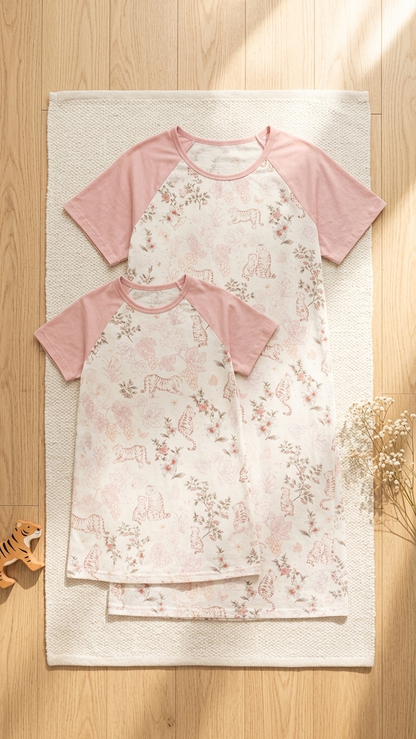 Grapevine Mommy and Me Pajamas — Short-Sleeve Set in Beige photo 2