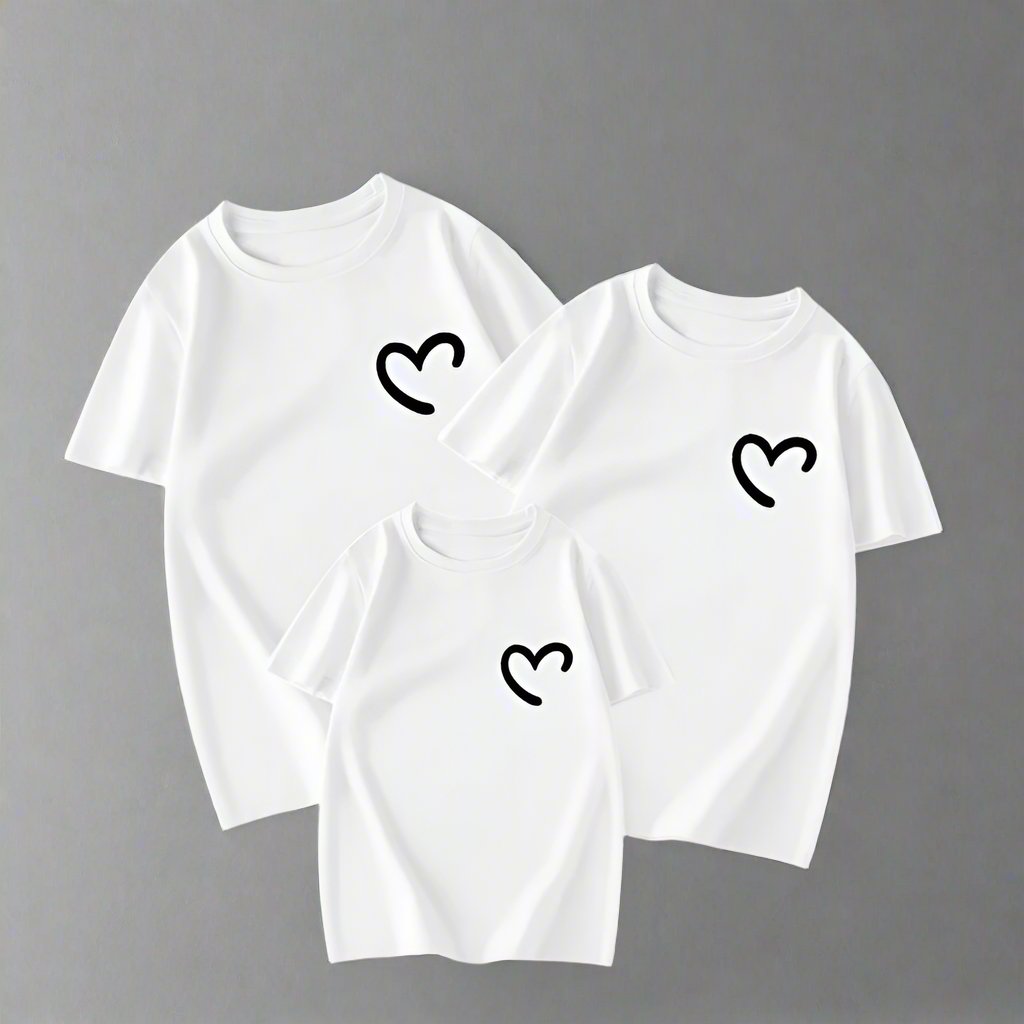 Family matching outfits with small heart design, perfect for stylish family looks