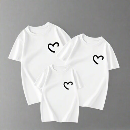 Family matching outfits with small heart design, perfect for stylish family looks