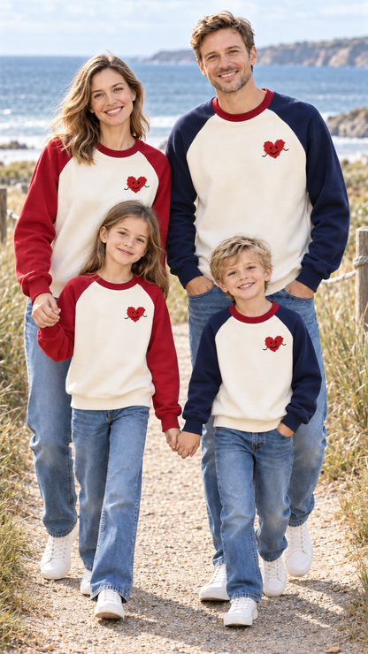 Family out together in matching Smiley Heart sweatshirts.