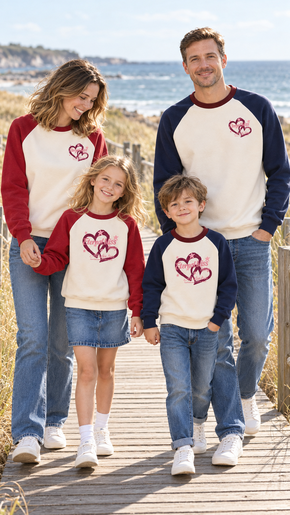 Family out together in matching Eternal Bliss Hearts sweatshirts.