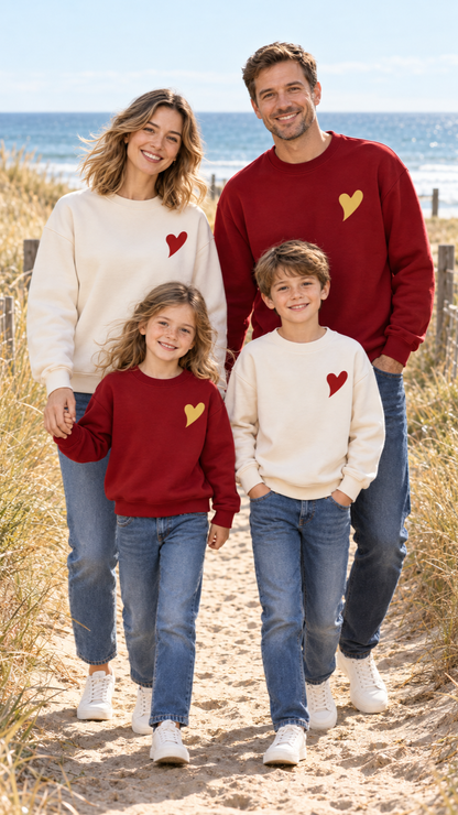 Family out together in matching Little Heart sweatshirts.