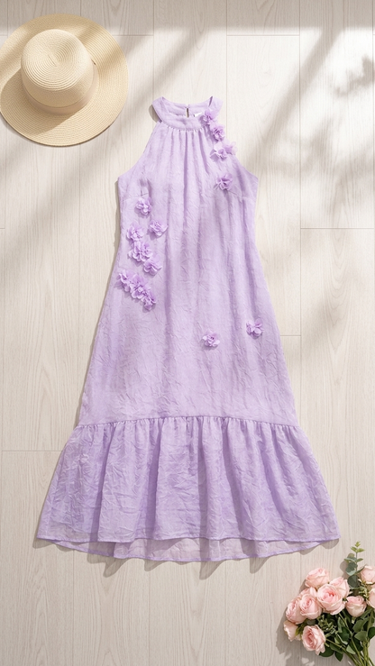 Lavender Mommy and Me Floral Applique Sleeveless Ruffle Dress photo 2