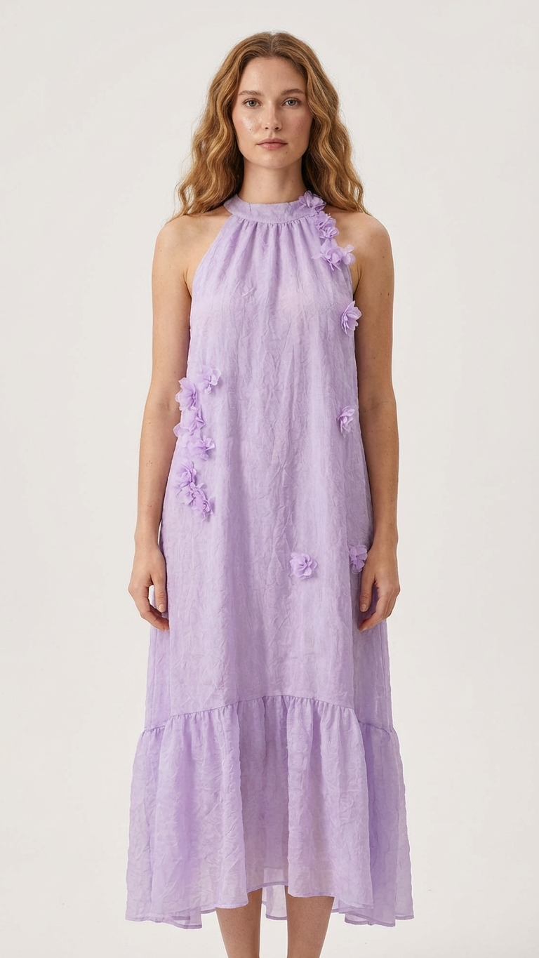 Lavender Mommy and Me Floral Applique Sleeveless Ruffle Dress photo 3