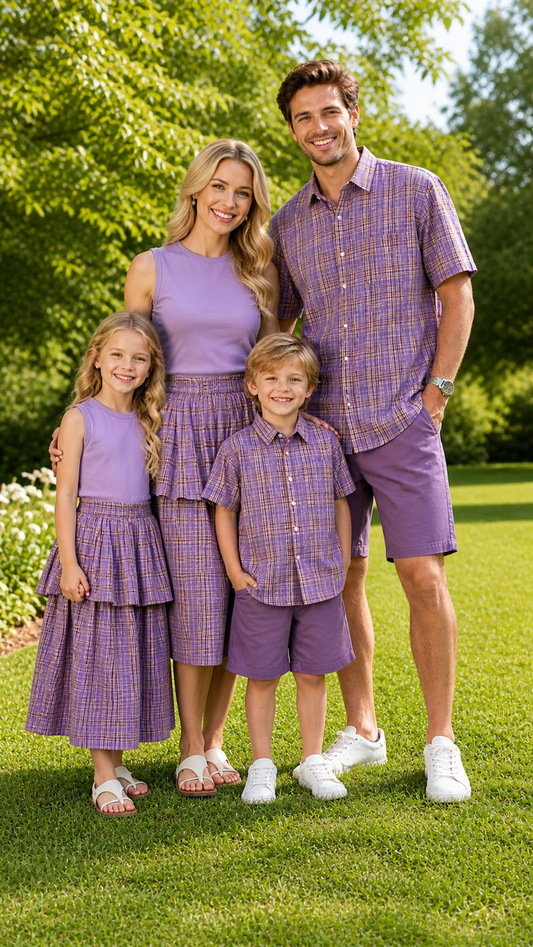 Lavender Plaid Family Matching Set — Tank Dress & Shirt