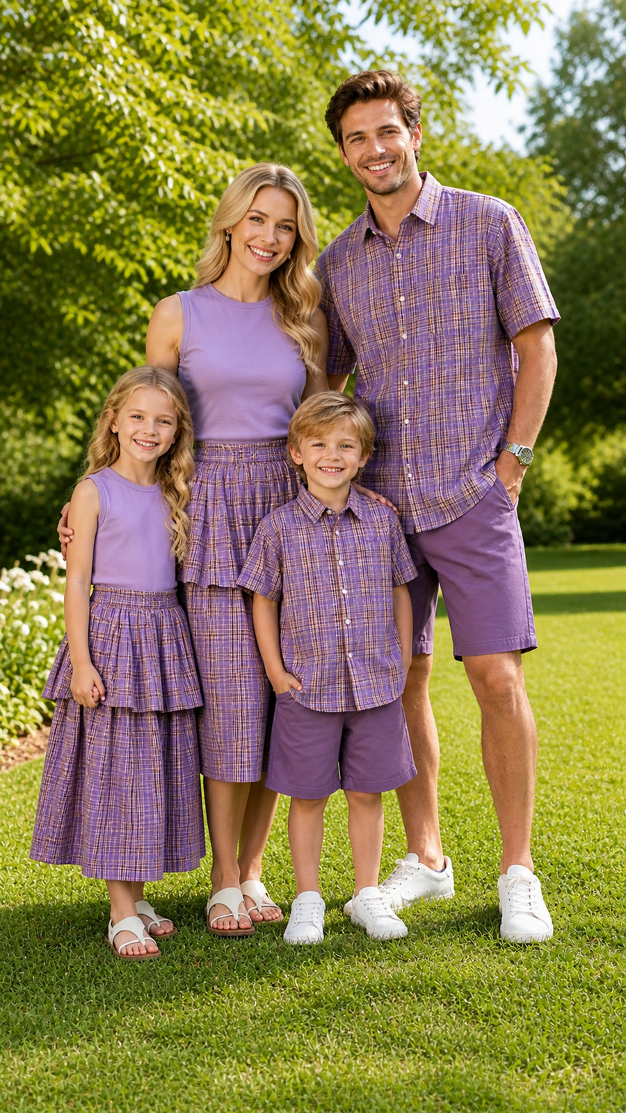 Lavender Plaid Family Matching Set — Tank Dress & Shirt