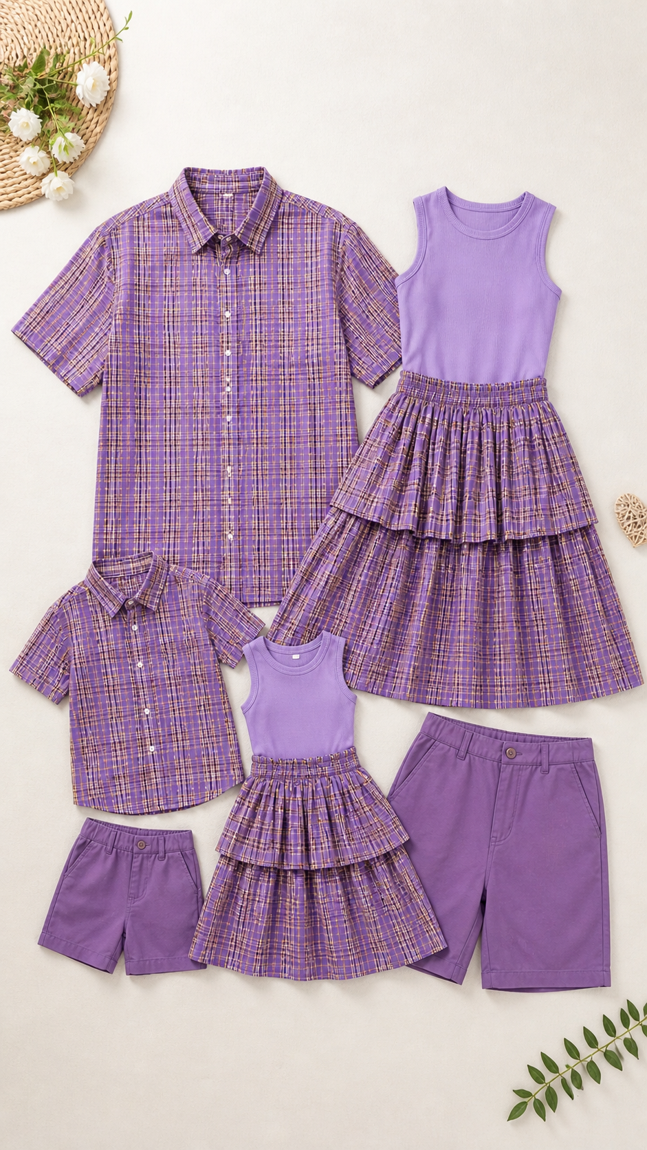 Lavender Plaid Family Matching Set — Tank Dress & Shirt photo 2