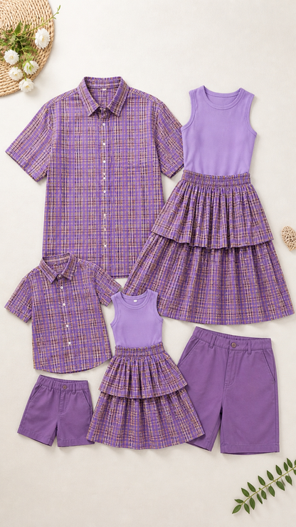 Lavender Plaid Family Matching Set — Tank Dress & Shirt photo 2