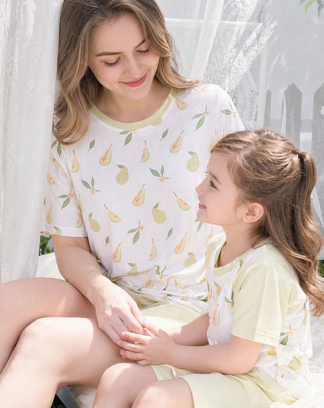 Little Pear Mommy and Me Pajamas — Short-Sleeve Set in White