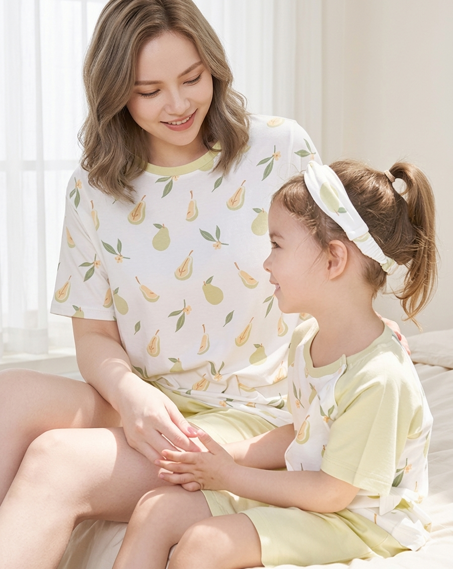Little Pear Mommy and Me Pajamas — Short-Sleeve Set in White photo 2