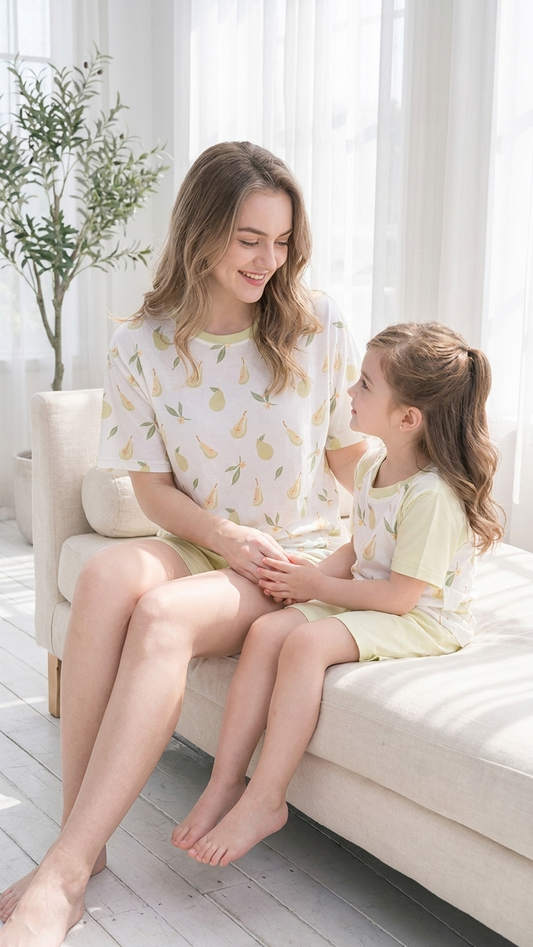 Little Pear Mommy and Me Pajamas — Short-Sleeve Set in White photo 4