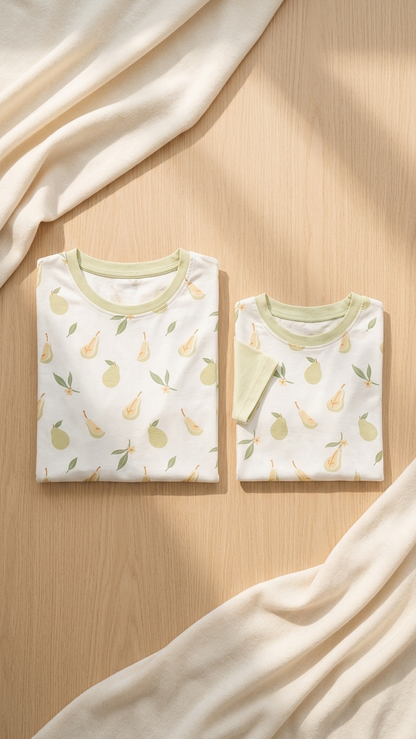 Little Pear Mommy and Me Pajamas — Short-Sleeve Set in White photo 6