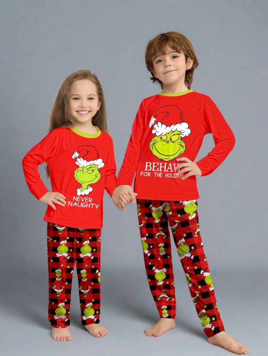 Family Matching Christmas Pajama Set Naughty or Nice Grinch