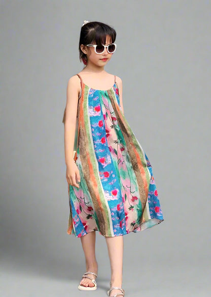 Vibrant floral and stripe print matching dresses for mother and daughter