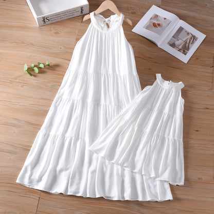 Mommy and Me French Halter Neck Tiered Dress in White photo 5