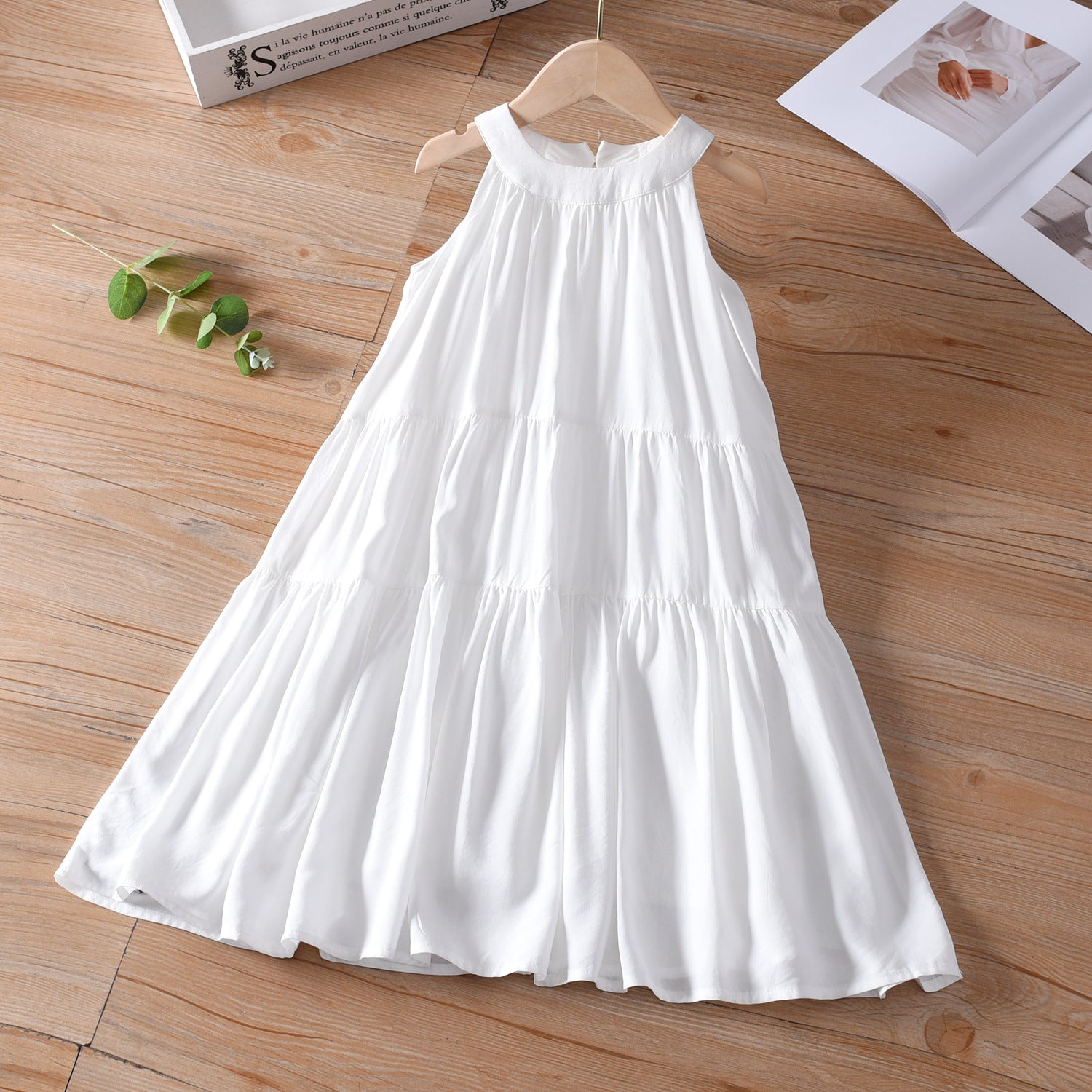 Mommy and Me French Halter Neck Tiered Dress in White photo 6