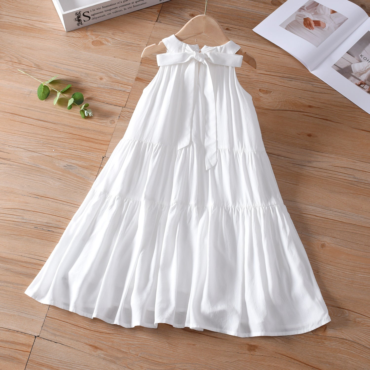 Mommy and Me French Halter Neck Tiered Dress in White photo 7