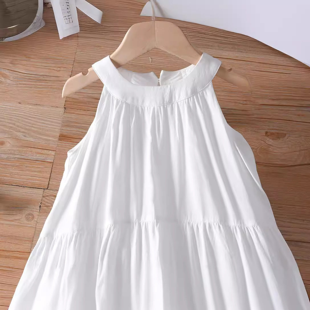 Mommy and Me French Halter Neck Tiered Dress in White photo 8