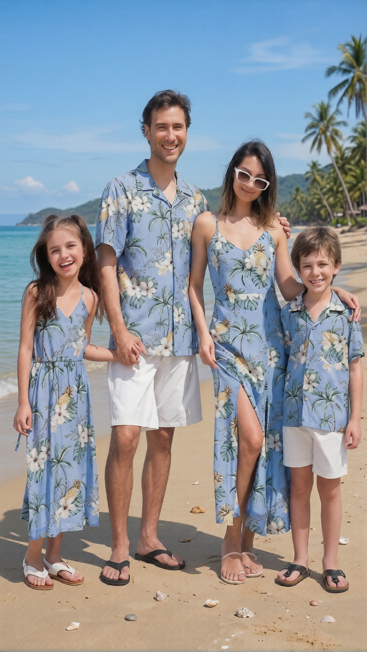 Product image of family matching shirts with blue floral print