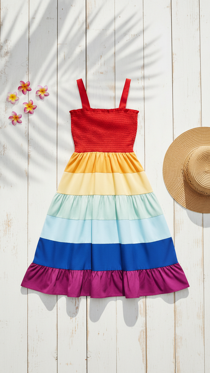 Vibrant Rainbow Maxi Dress Set for Colorful Summer ... | DLM