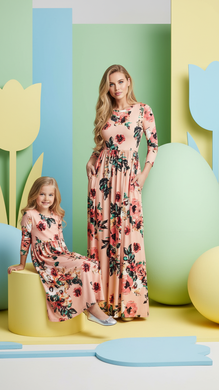 Robes maxi fleuries assorties à manches longues et poches | DLM