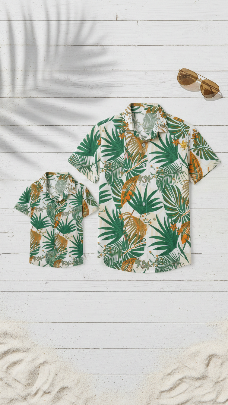 Alternate image of family matching t-shirts with tropical print