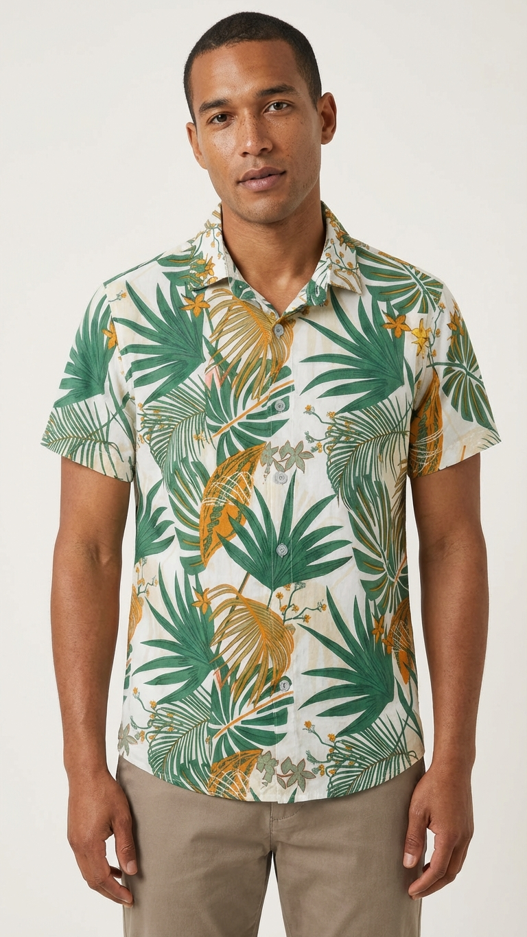 Detail image of family matching t-shirts with tropical print