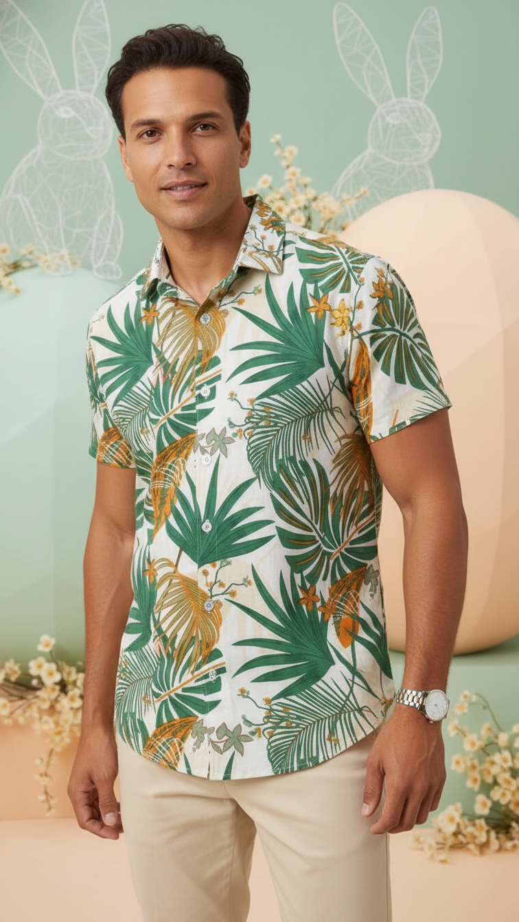 Additional image of family matching t-shirts with tropical print