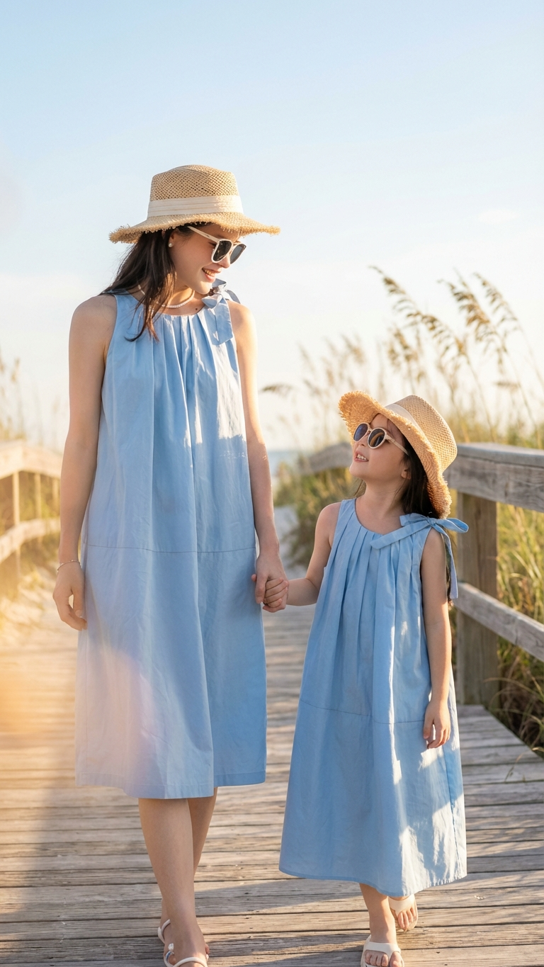 Elegante vestido azul sin mangas con detalle de lazo | DLM