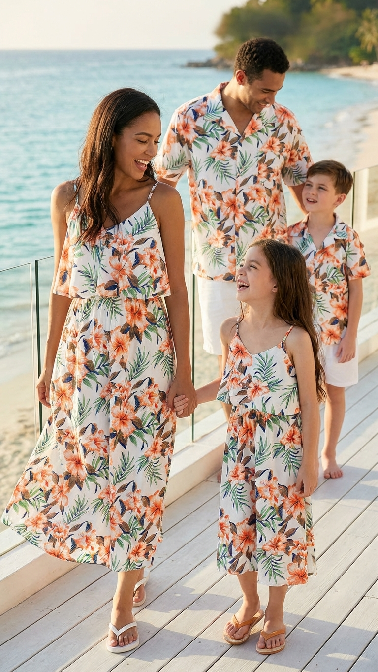 Product image of family matching shirts with floral print - matching dress for family