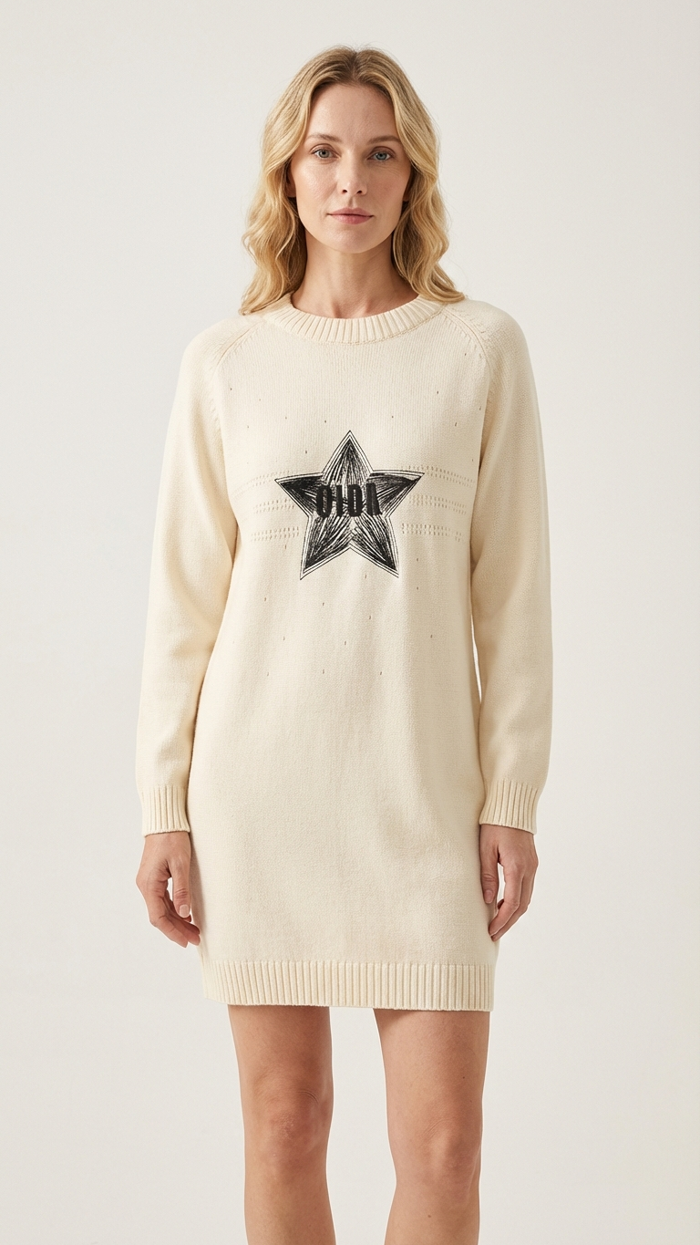 Vestido de punto con estrellas a juego, acogedor, color crema, para la familia... | DLM