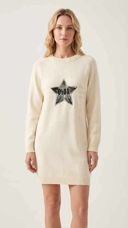 Vestido de punto con estrellas a juego, acogedor, color crema, para la familia... | DLM
