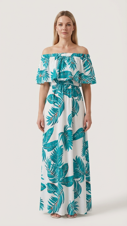 Additional image of family matching matching sets with white green tropical print