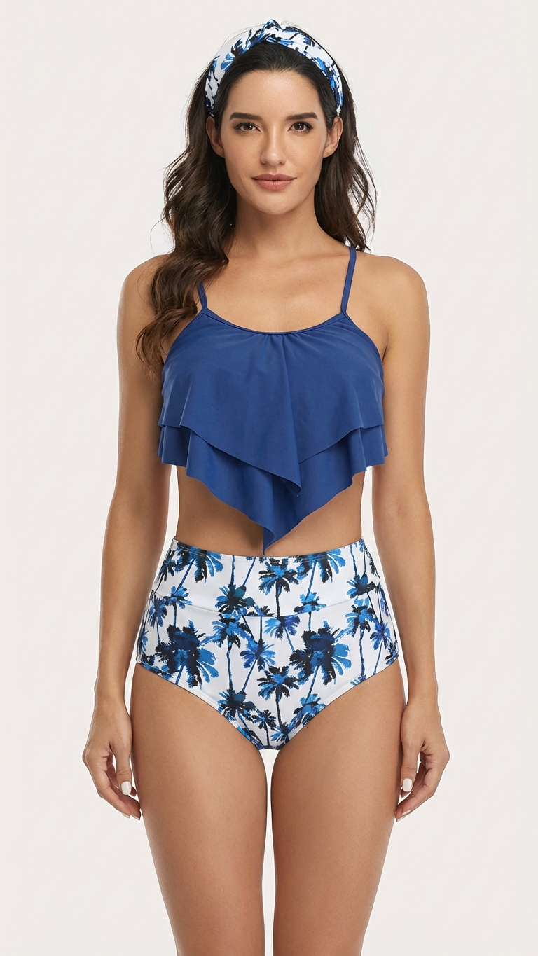 Close product view of mommy and me bikini sets with ruffle sleeve - matching swimsuit for family