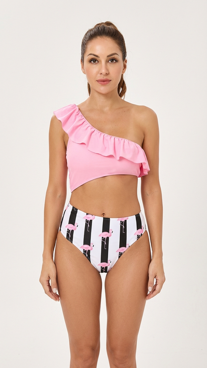 Maillot de bain rayé à imprimé flamant rose assorti Maman et Moi