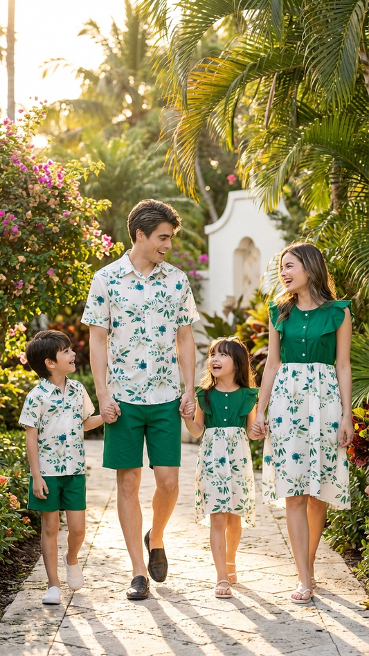 Product image of family matching matching sets with green floral print - matching outfit for family