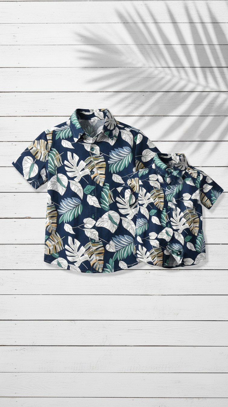Alternate image of family matching t-shirts with navy tropical print