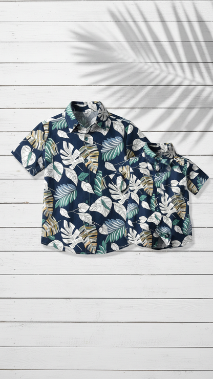 Alternate image of family matching t-shirts with navy tropical print