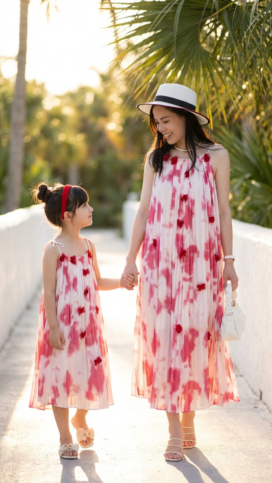 Vestidos largos plisados ​​con efecto tie-dye en rosa a juego con... | DLM