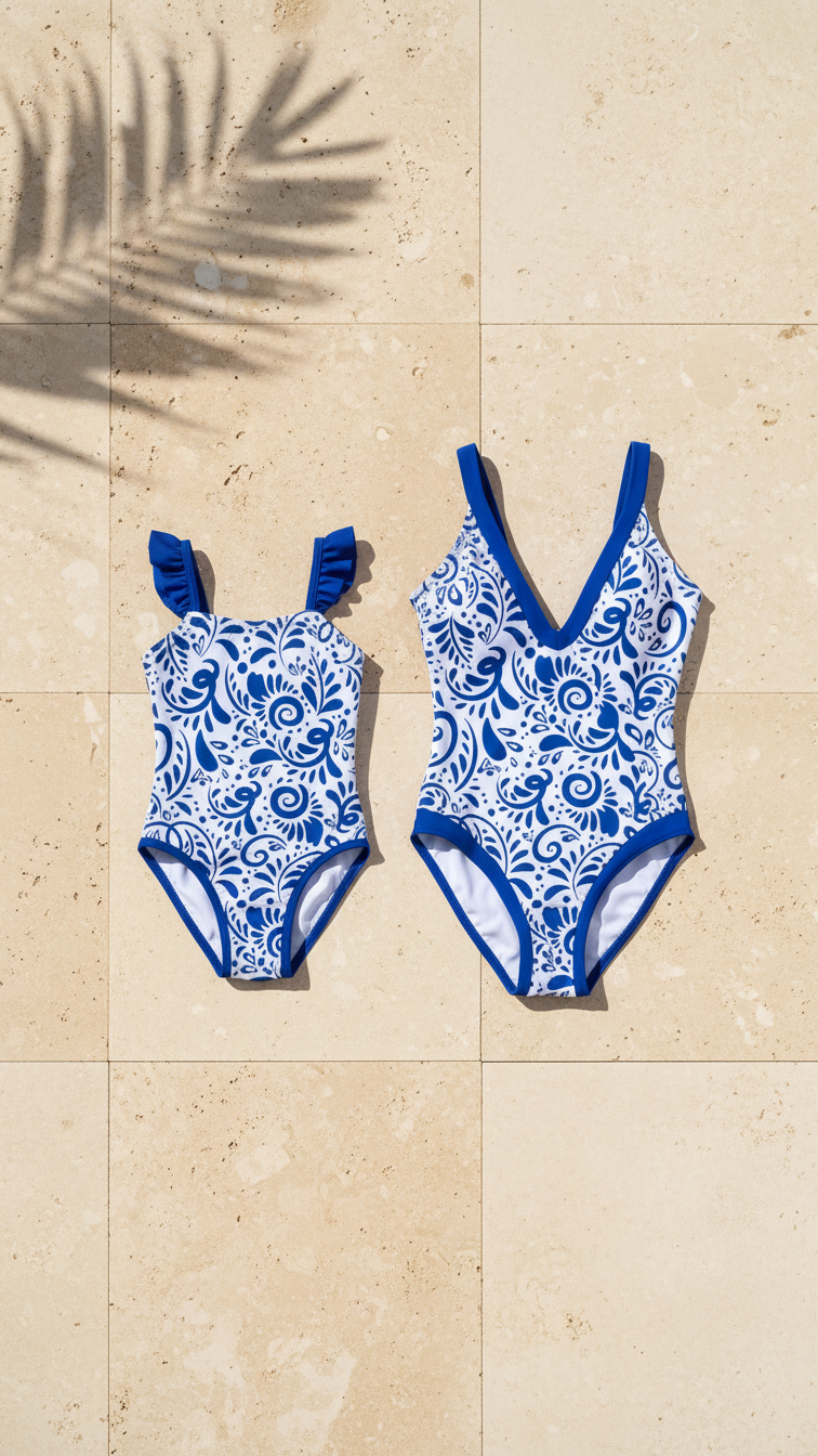 Alternate image of mommy and me one-piece swimsuits with blue floral print