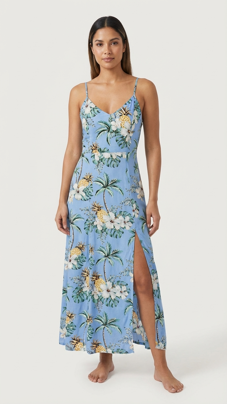 Beach Dress and Shirt Set - Light Blue Floral Hawai... | DLM