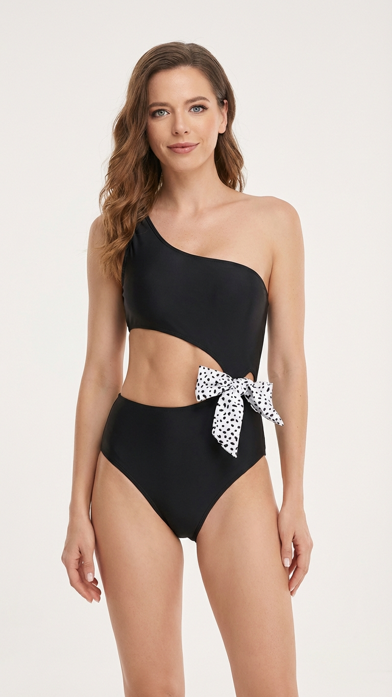 Maillot de bain une pièce parent-enfant à découpes et nœud papillon