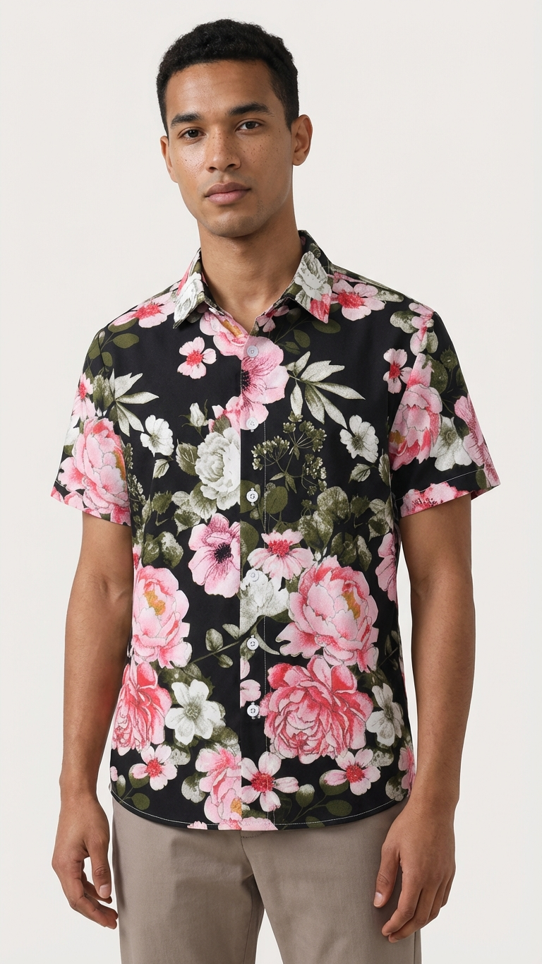 Additional image of family matching t-shirts with black floral print