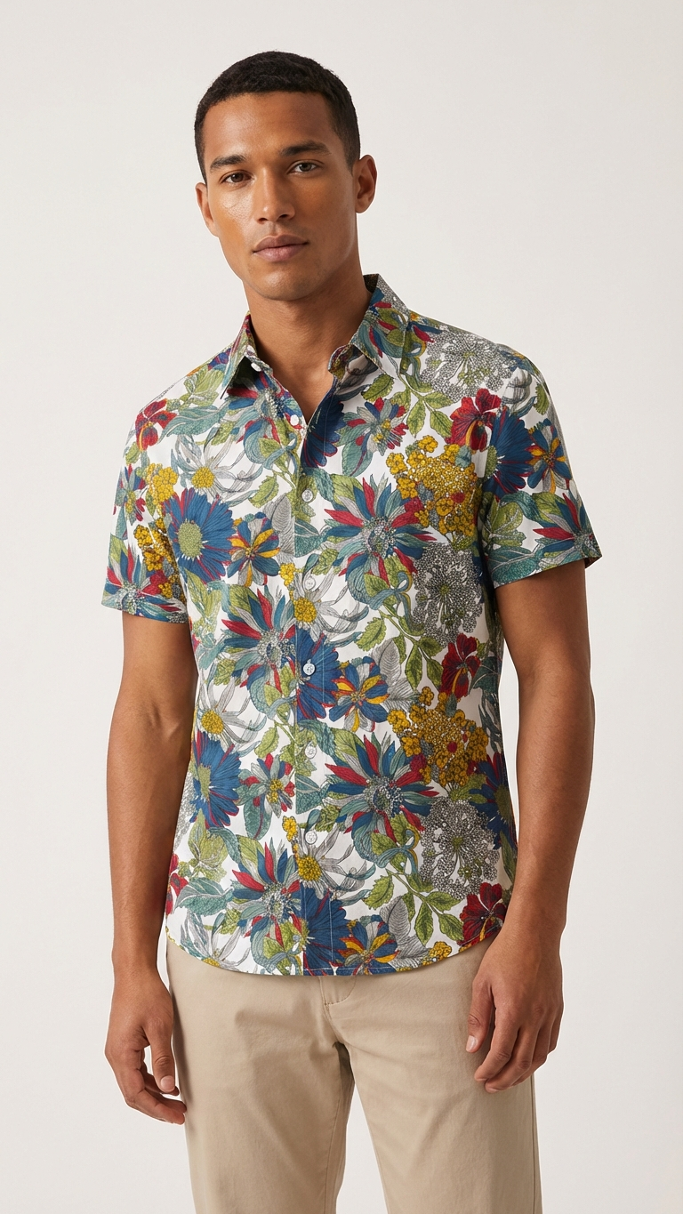 Additional image of family matching button-down shirts with floral print